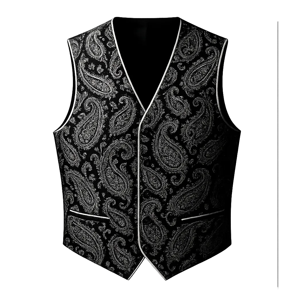 CI-204 Paisley Print Vest in high contrast black and white