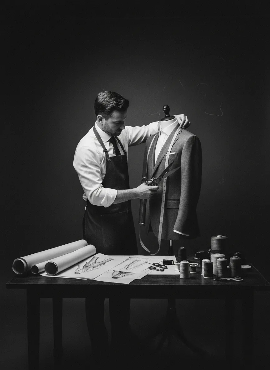 Chris at work, bespoke tailor