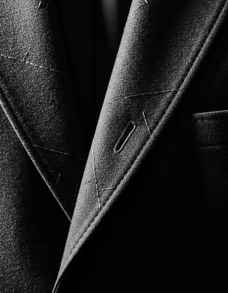 Monochrome detail shot of luxury garment stitching