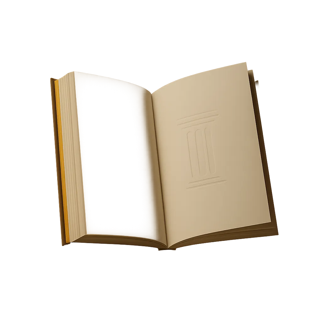 A serene cutout image of an open book resting beside a subtle architectural motif representing the Pillar