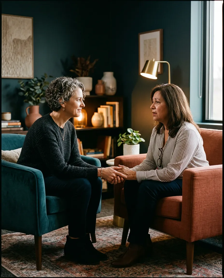 Dedicated care coach having a supportive 1-on-1 strategy conversation with a family caregiver