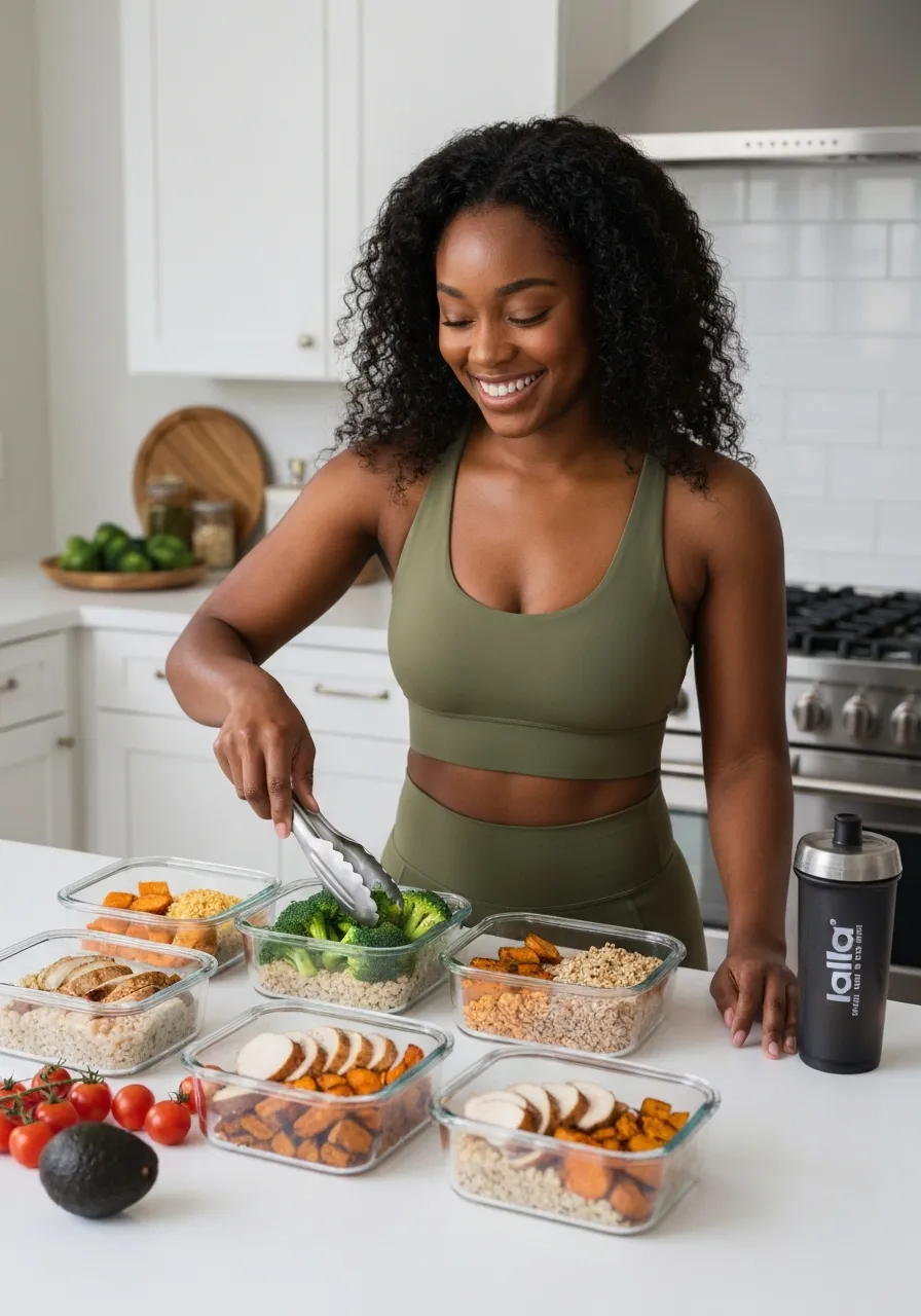 Woman meal prepping