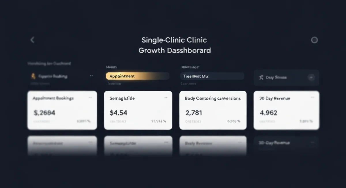 Abstract blurred dashboard showing single-location clinic growth