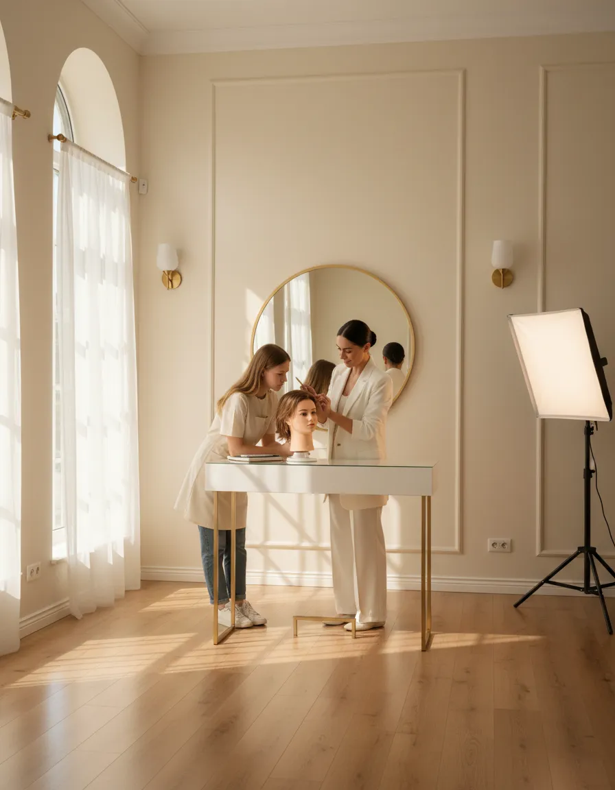 Beginner student receiving one-on-one instruction in a beautiful studio
