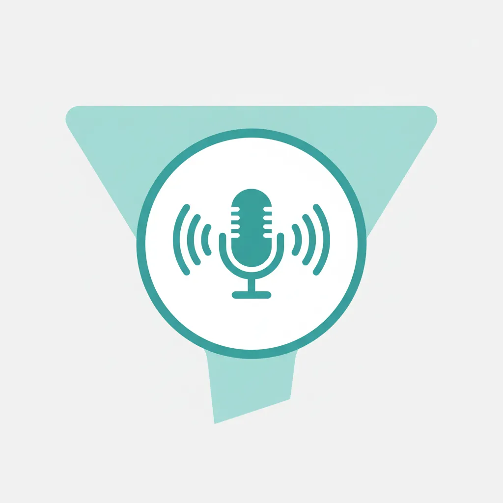 A flat vector icon of a podcast symbol with sound waves radiating outward, rendered in teal and white, on a clean circular background.
