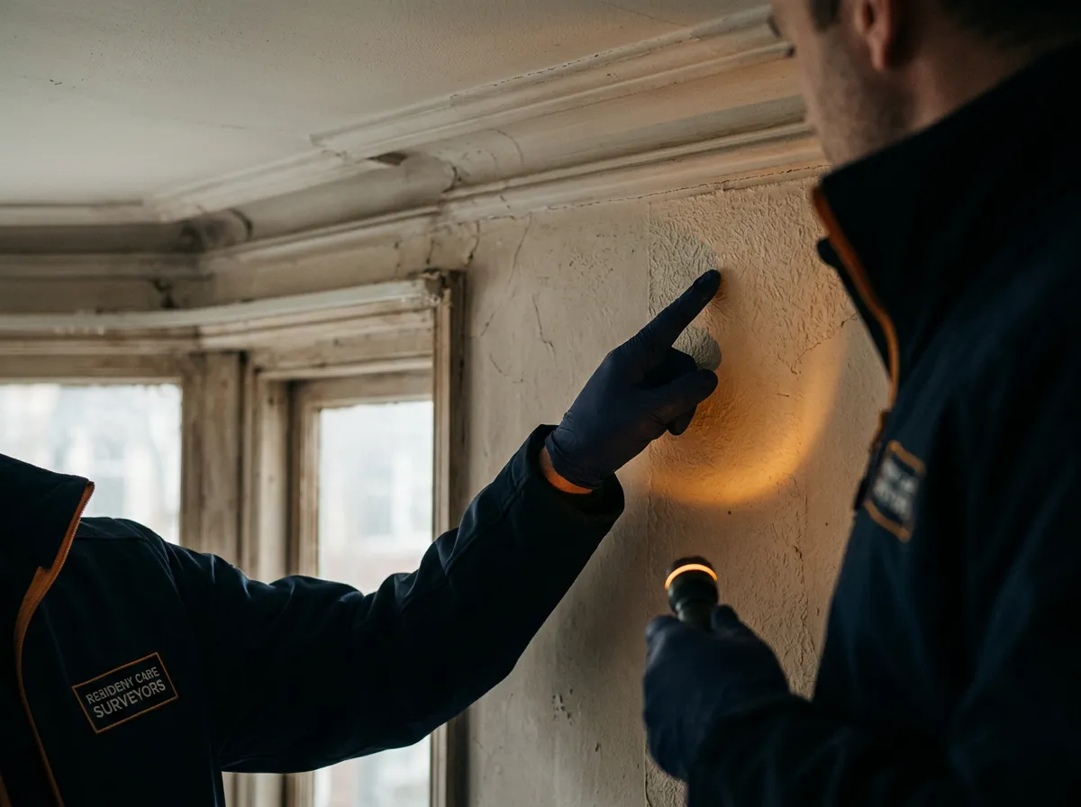 Detailed inspection of older residential property ceiling and wall fixtures