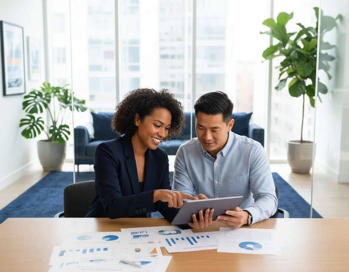 Dedicated funding specialist consulting with a business client