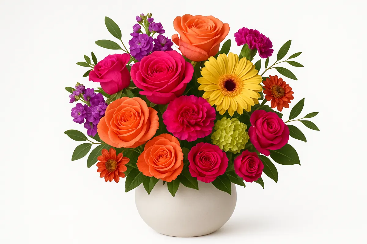 Celebration Deluxe arrangement in signature ceramic vase