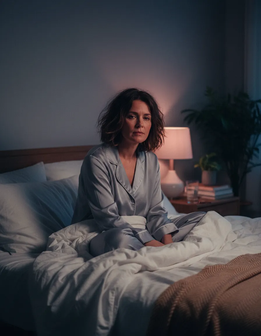 A woman waking up in the middle of the night