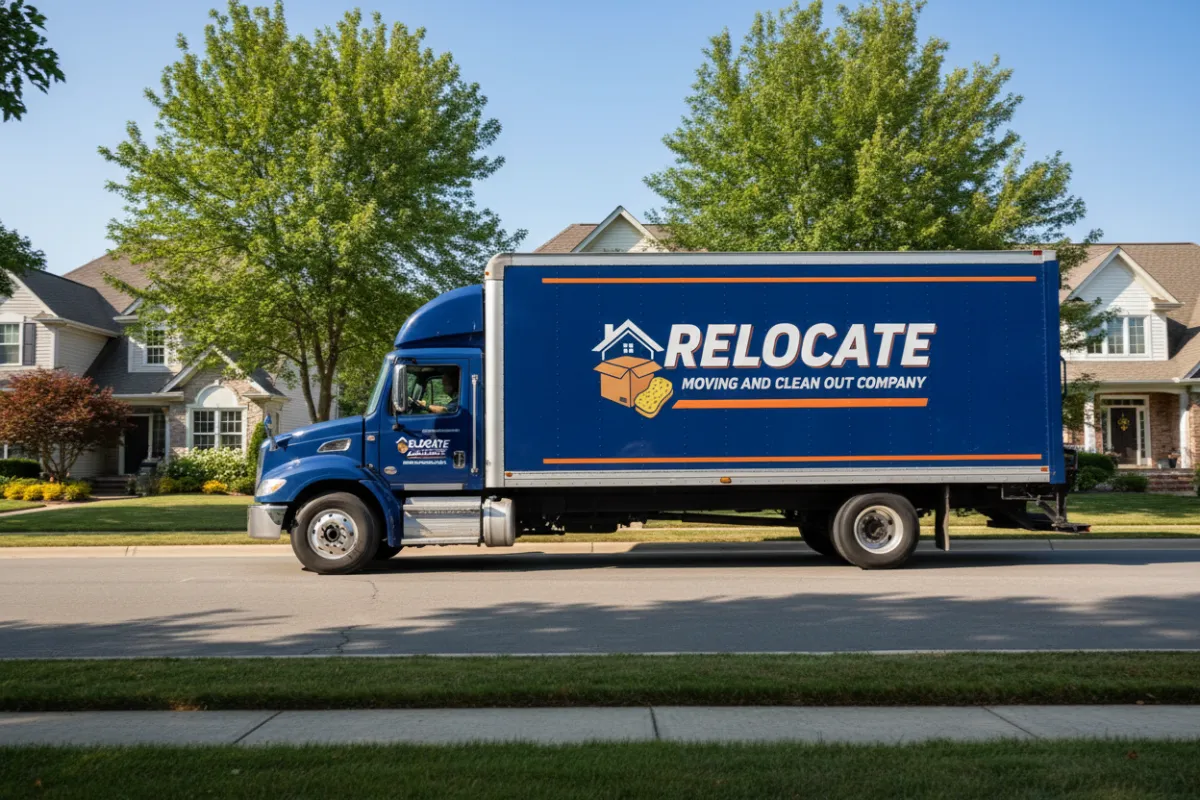 Truck with Relocate Moving and Clean Out Company branding