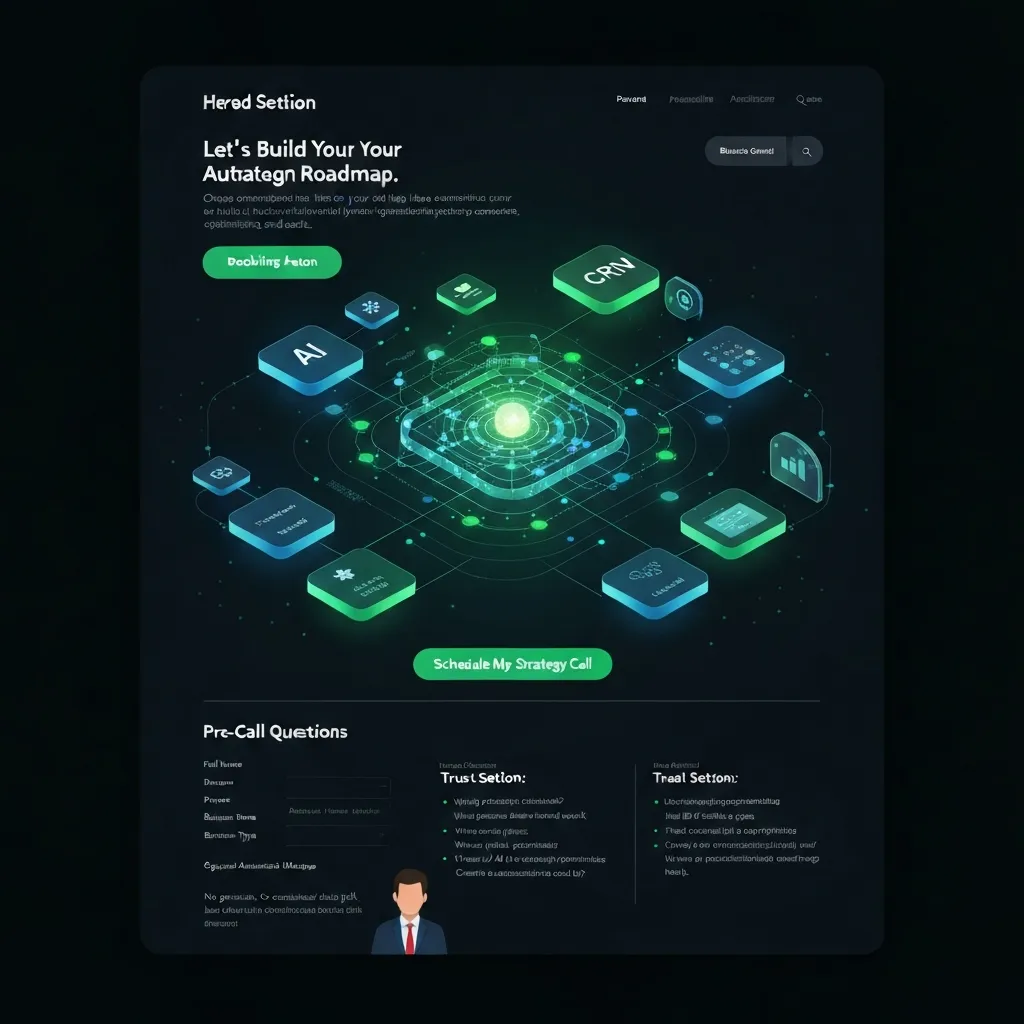 3D isometric illustration of floating, glowing green and blue tech nodes