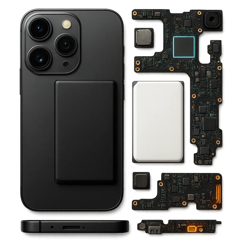 Professional split-view of a phone being expertly repaired