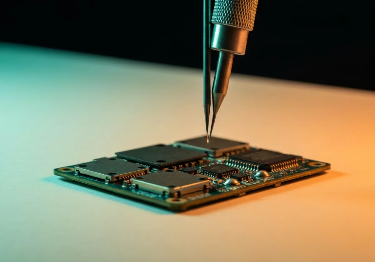 Macro view of micro-soldering on a logic board