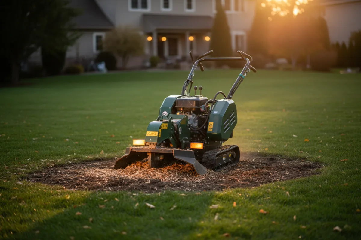 Stump grinding machinery leaving a clean yard