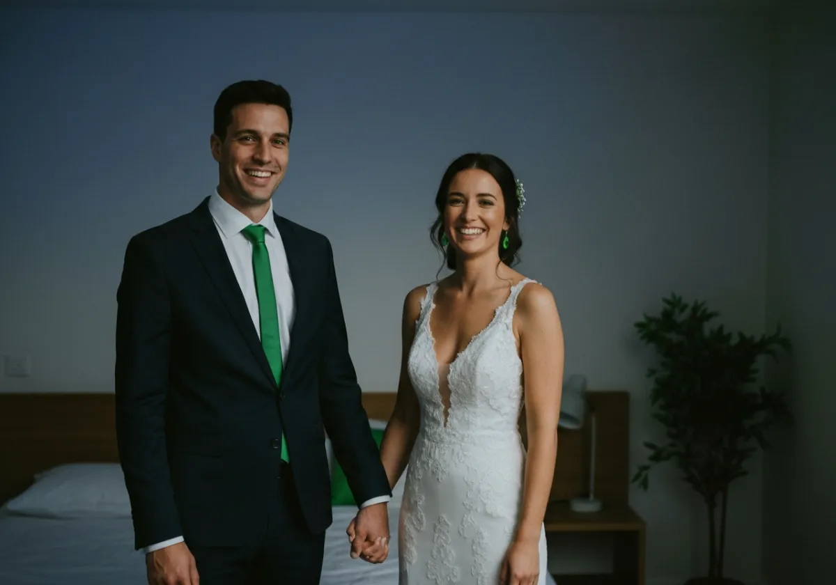 Newlywed couple celebrating their marriage