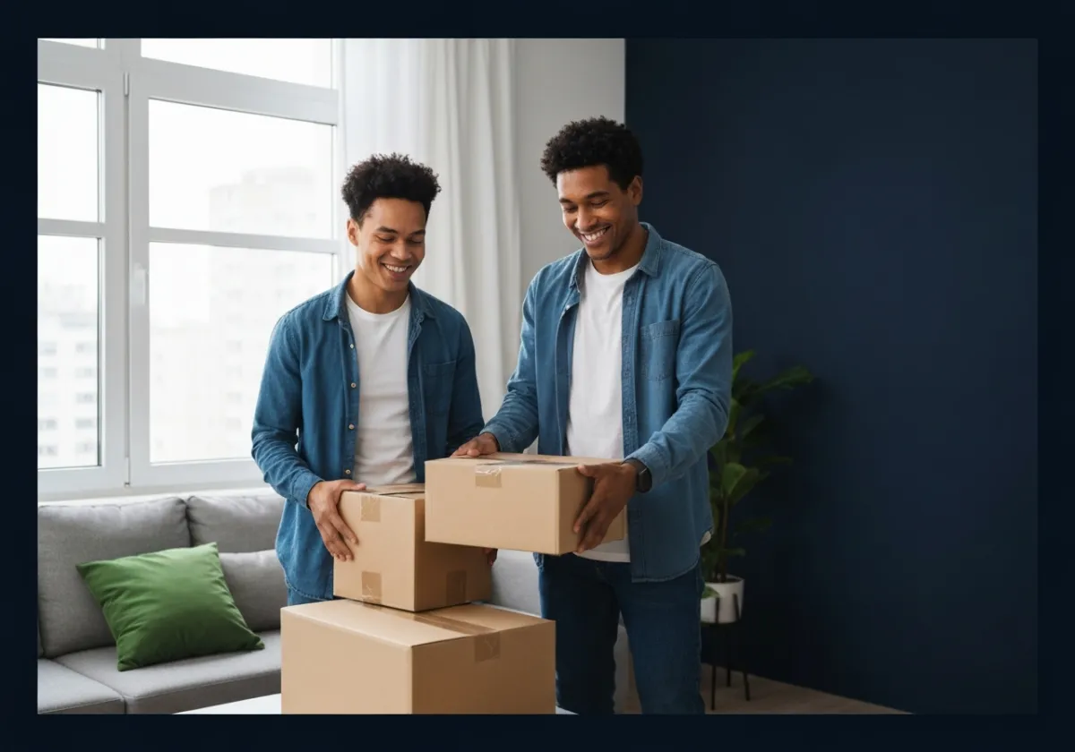 Family packing boxes to move to a new state