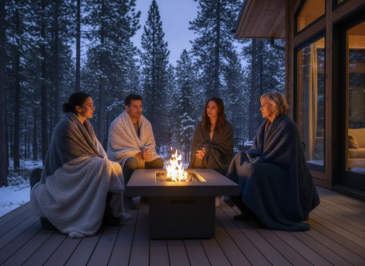 Private retreat with small group gathered around a fire