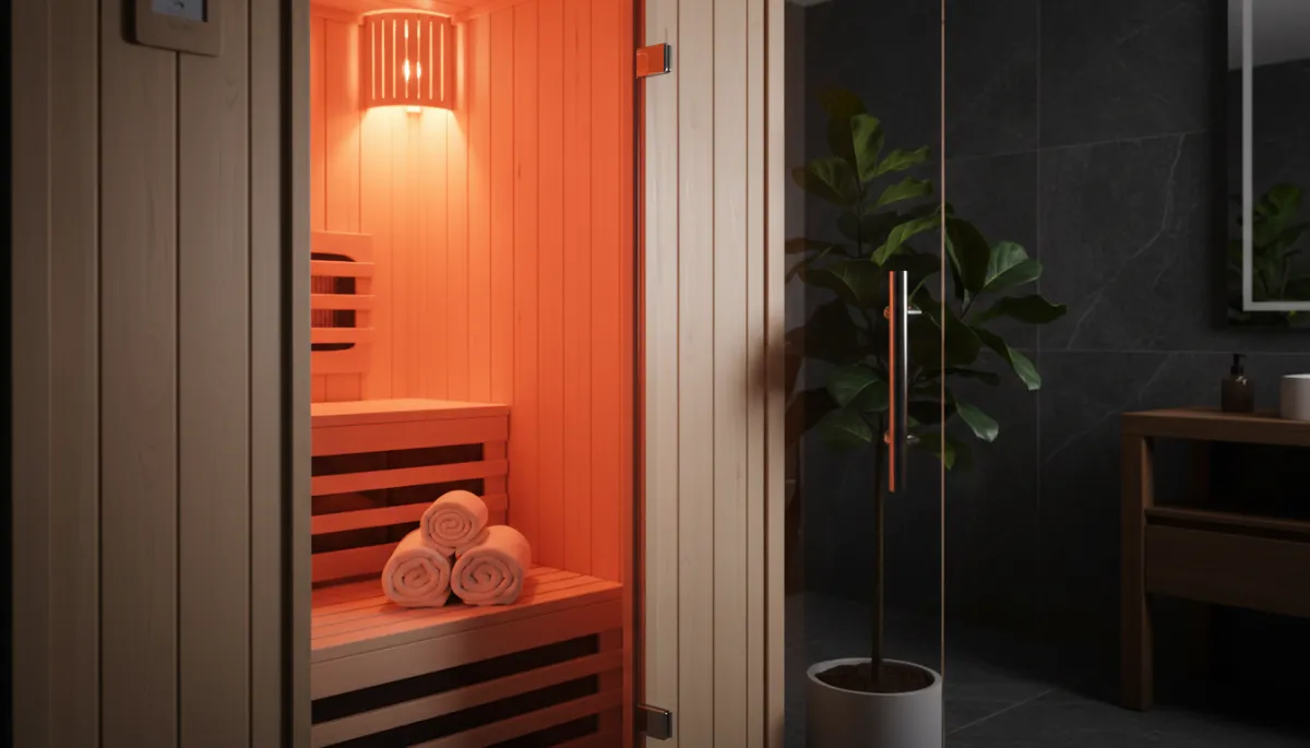 Modern infrared sauna with warm wood interior