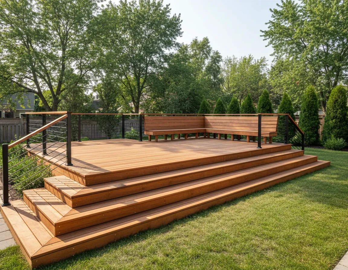 Custom composite deck built in Richmond Hill backyard with modern outdoor design