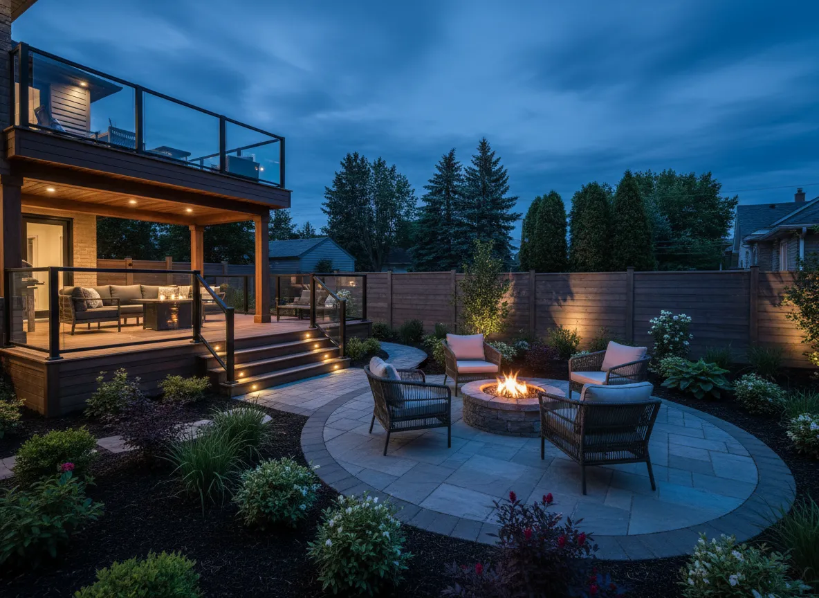 Pressure-treated wood deck construction for suburban home in Richmond Hill