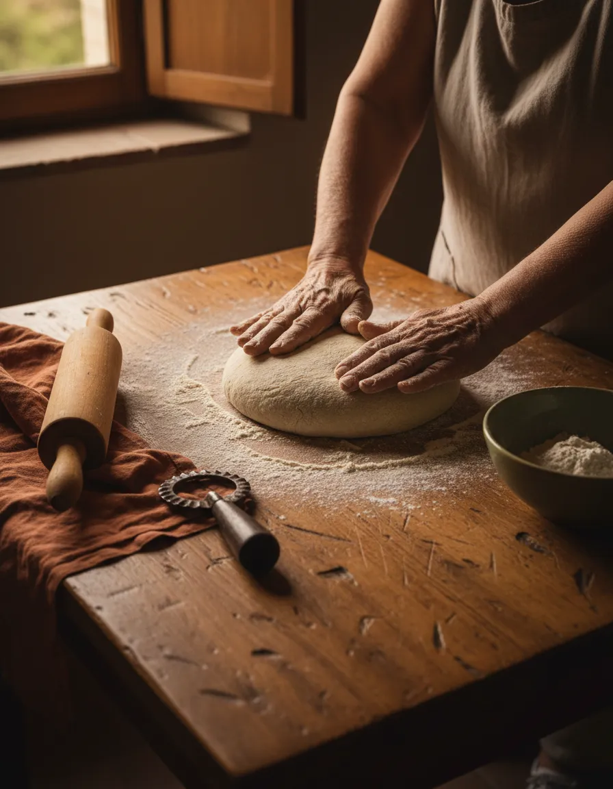 Traditional recipe preparation with vintage kitchen tools