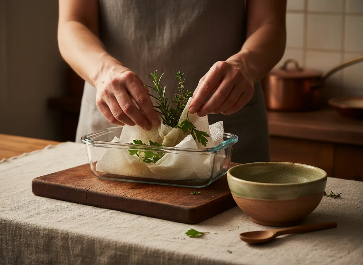 Covering herbs for refrigeration