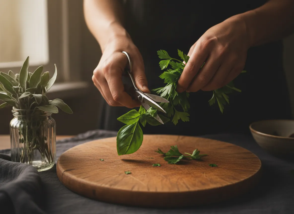 Trimming herb stems