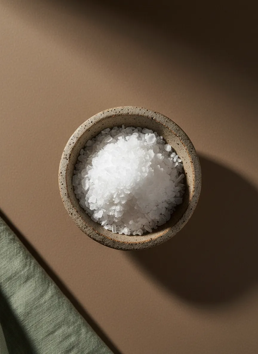Glass jar of flaky sea salt