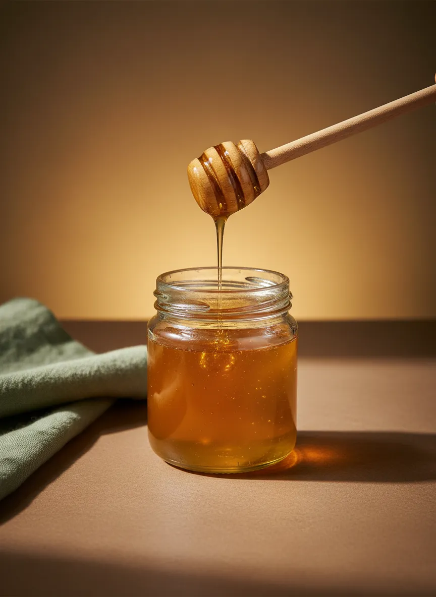 Glass jar of raw wildflower honey