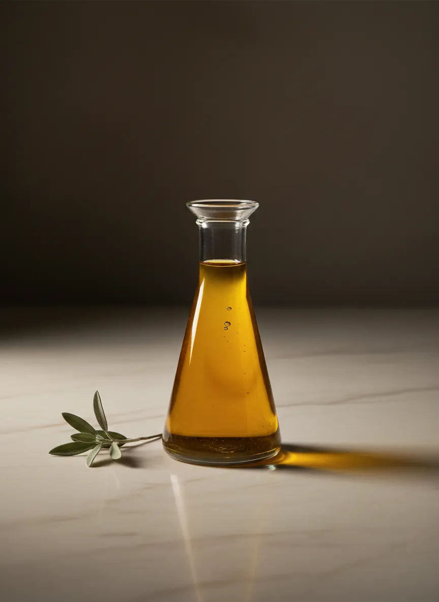 Glass bottle of cold-pressed olive oil