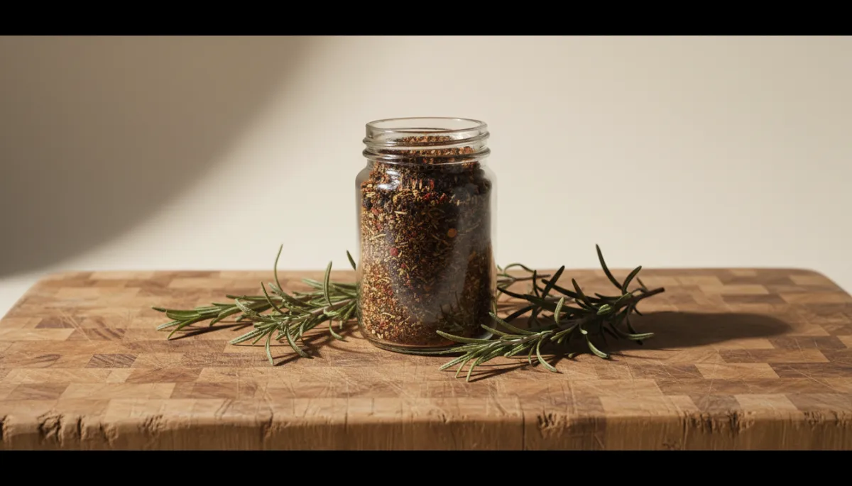 Savory Roast Rub in a glass spice jar