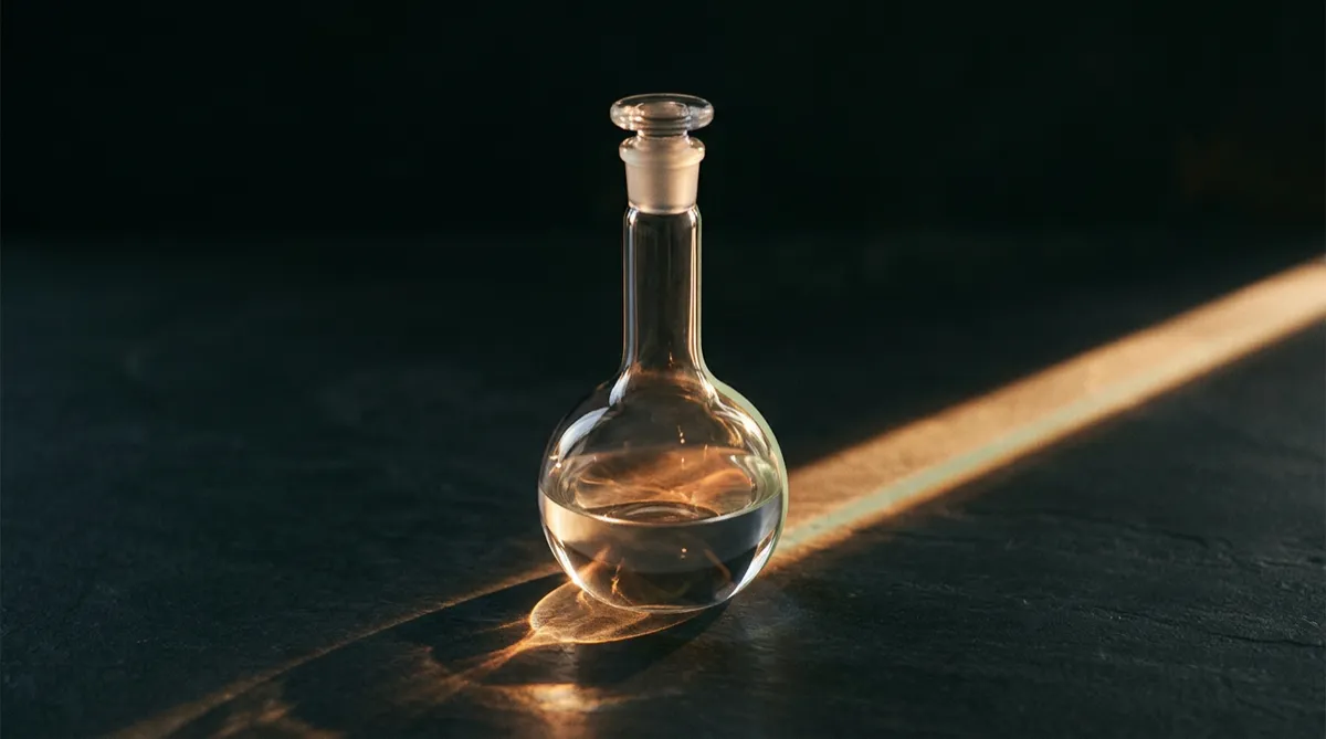Abstract warm natural light beam refracted through smooth laboratory glassware