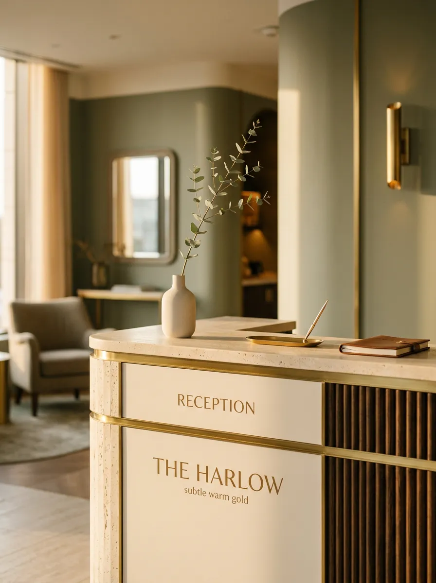 Luxurious serene reception suite with warm architectural lighting at Vero Wellness in Malta NY