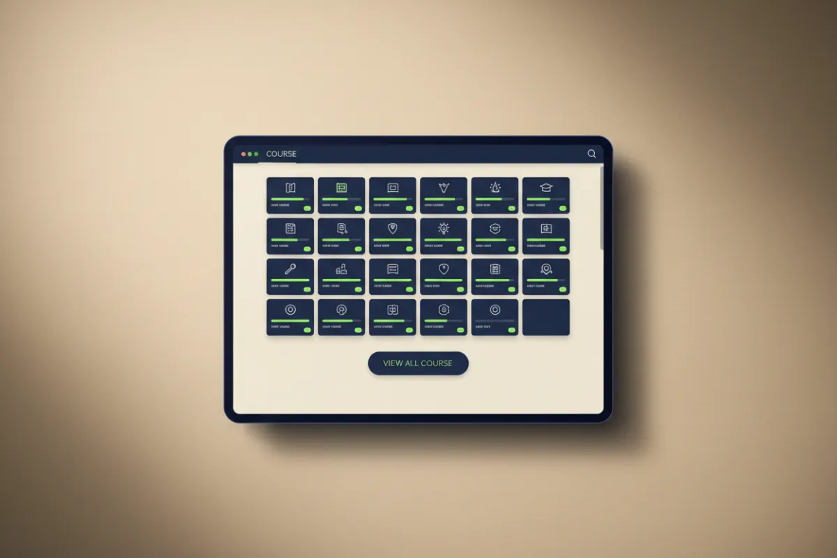 Course portal dashboard showing all 26 modules
