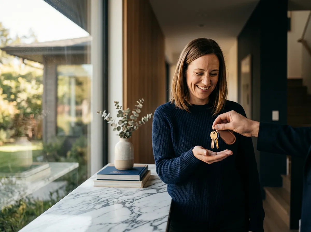 Satisfied homeowner receiving keys to their new upscale Gallatin residence