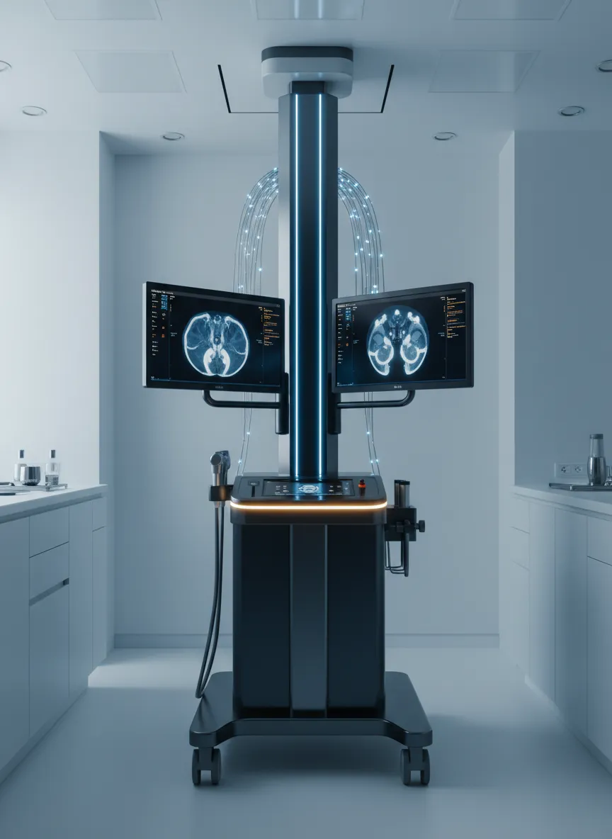 Equipamento moderno para exames diagnósticos de cabeça e pescoço