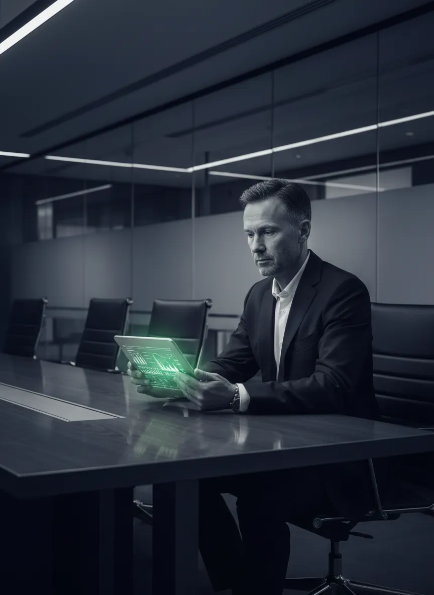 Executive leadership reviewing a structured data draft on a screen
