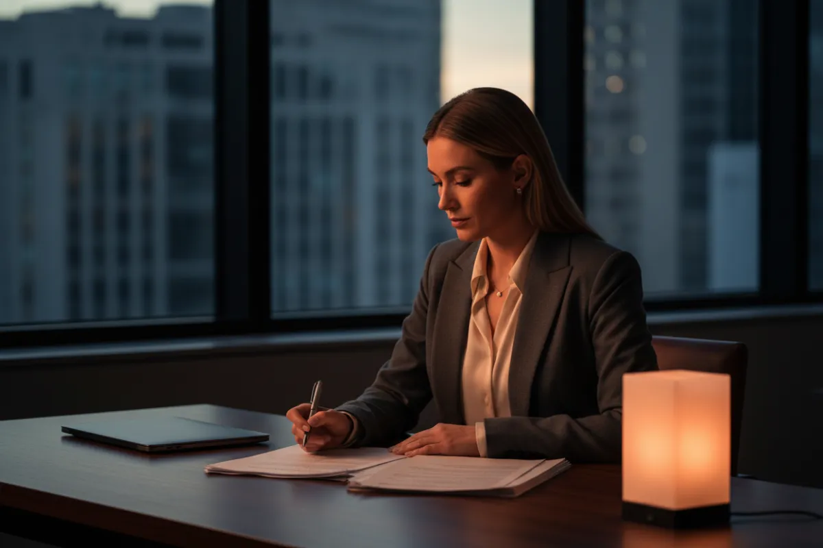 HR representative reviewing employee benefits documents - Clear Path Network branding