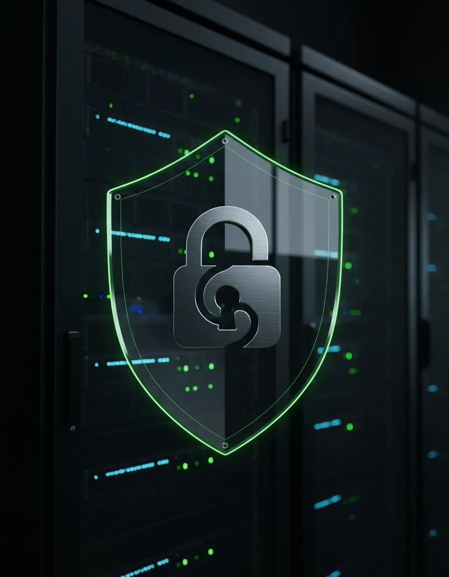 A clean, modern server rack or secure domain visual representing backend tech handled for you