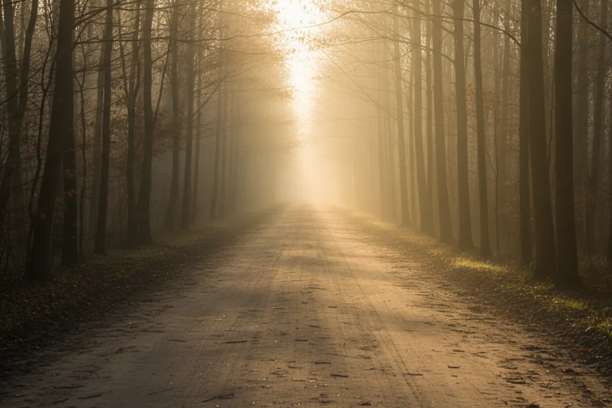A quiet path disappearing into morning light