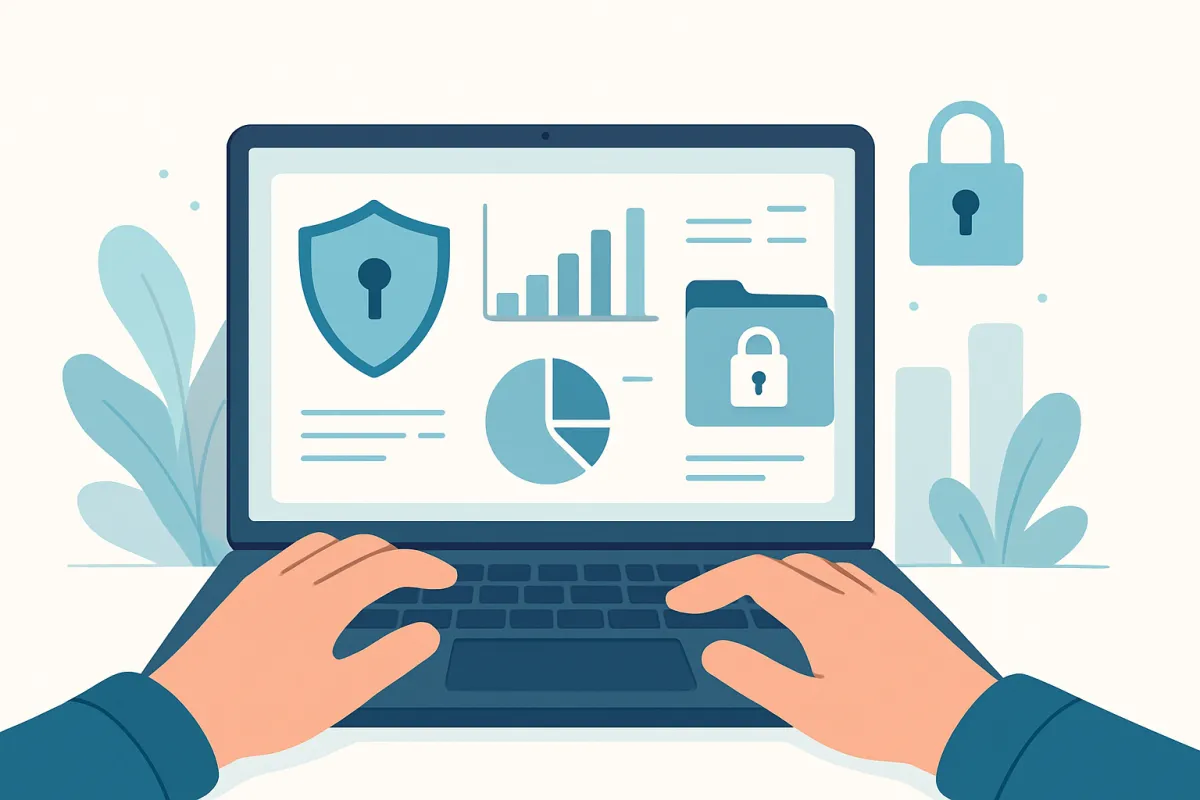 Ilustración de seguridad de datos en laptop