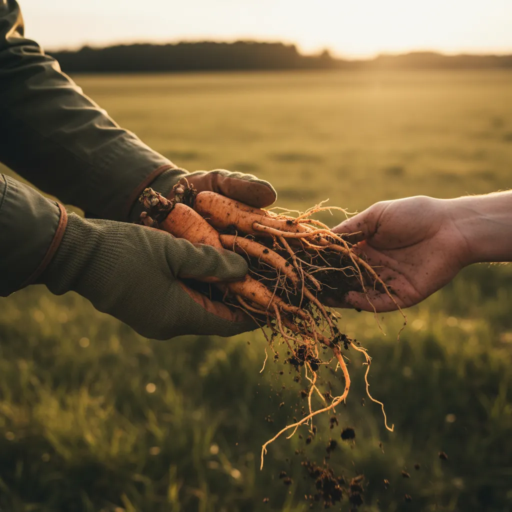 Harvesting autumn roots in the meadow