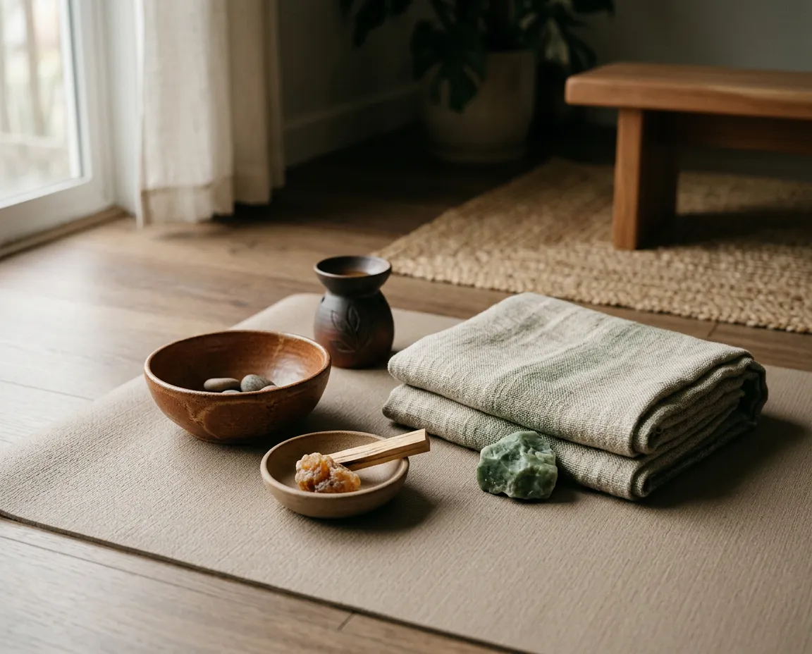 Somatic movement and grounding ritual props in morning natural light