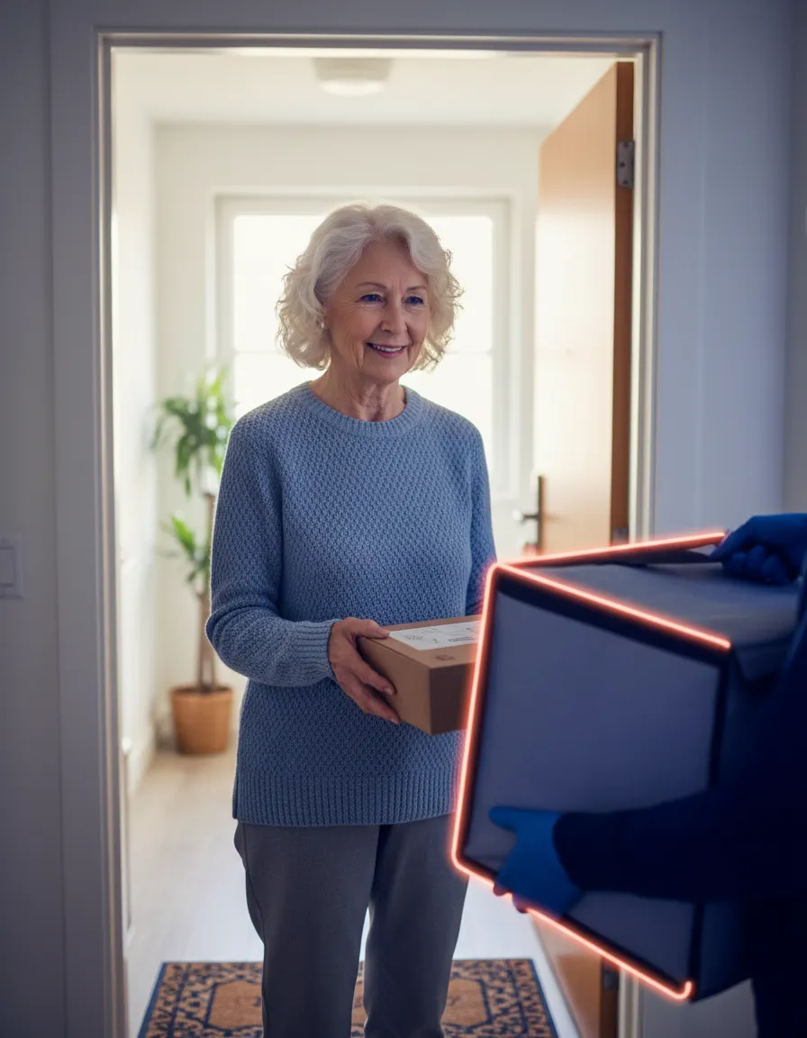 Senior receiving meal delivery