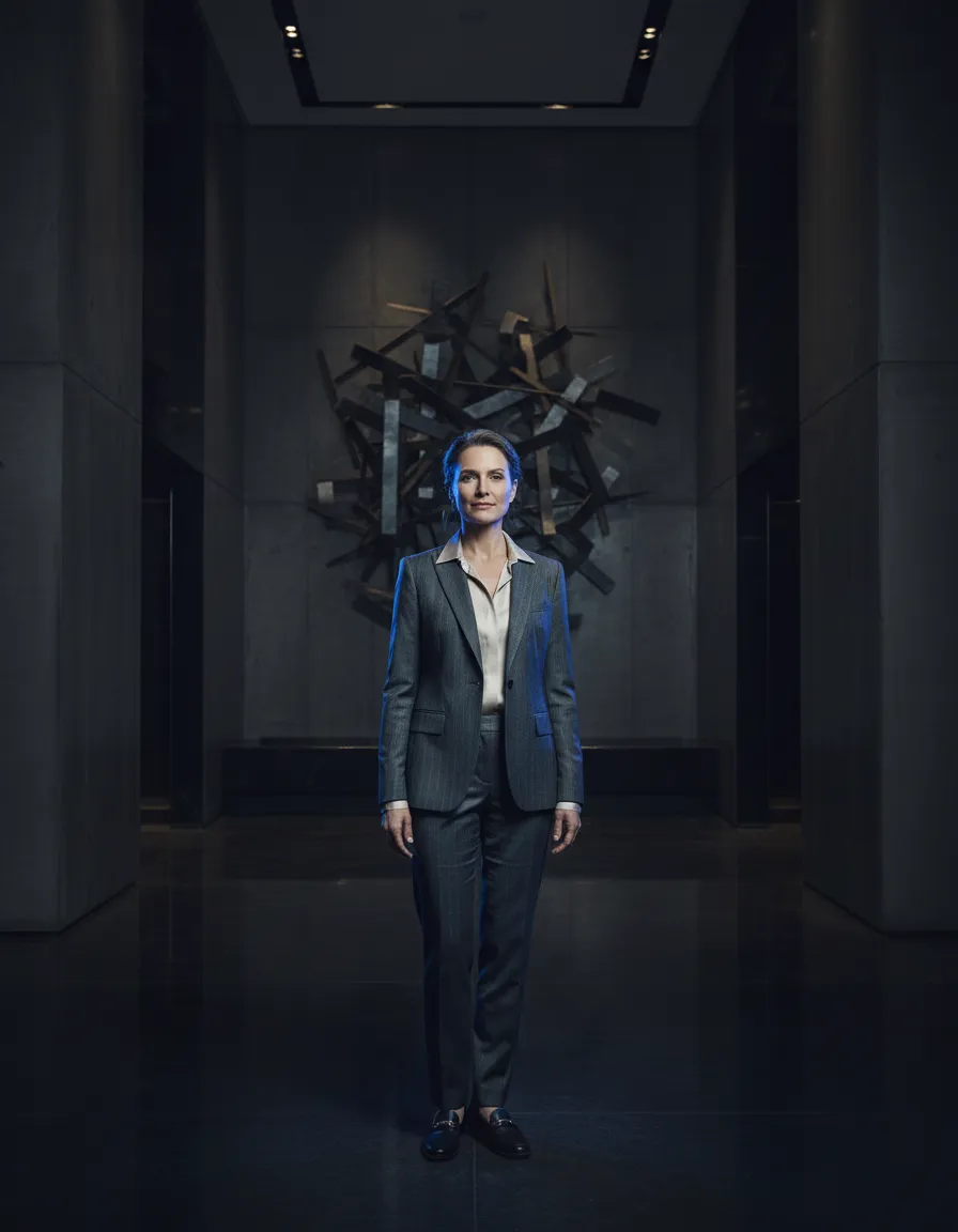 High-end editorial portrait of the expert in a luxury environment