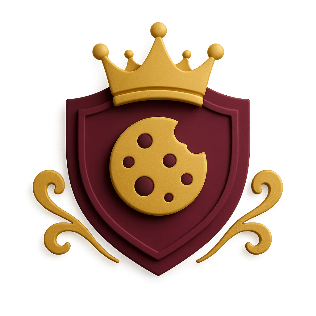 Royal cookie crest insignia with crown and cookie motif