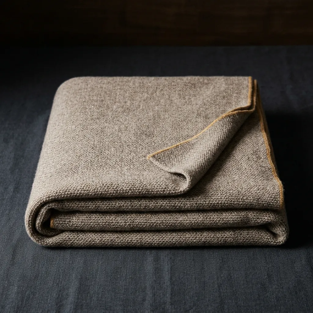 Fine woven merino wool throw blanket in heather taupe