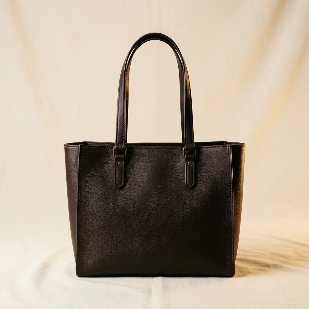 Minimalist Italian leather structured tote in deep obsidian