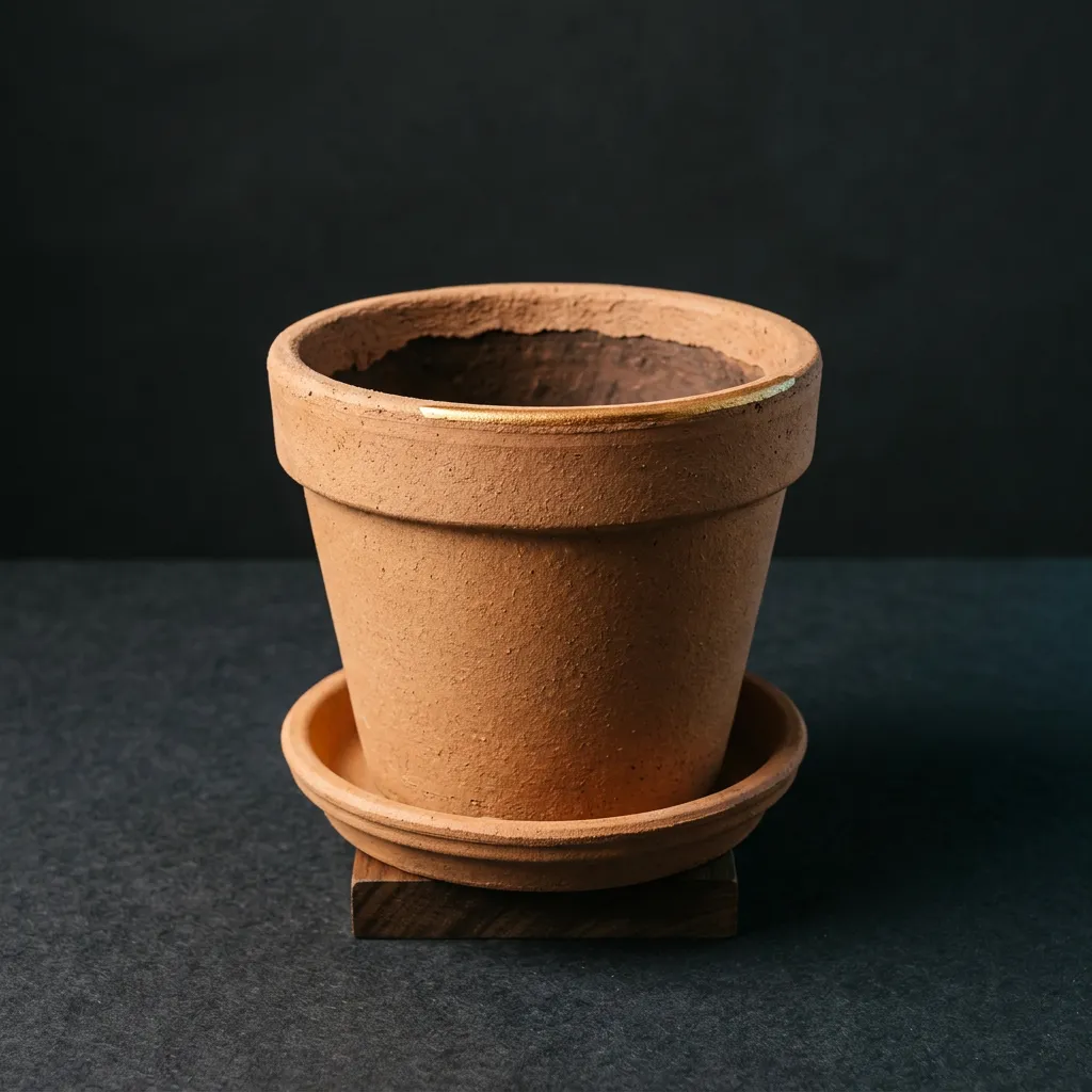 Minimalist raw terracotta planter with matching clean saucer