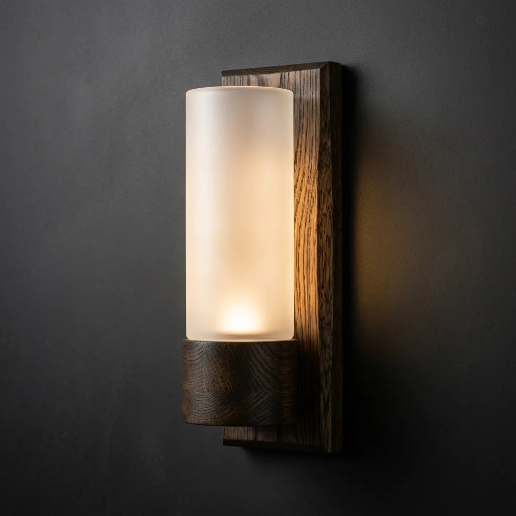 Smoked solid oak and frosted glass wall sconce